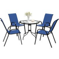 Five Piece Steel Patio Set Glass Top Table Dark Blue