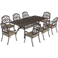9 Piece Cast Aluminium Garden Dining Set Garden Table Chairs Set Cushions Parasol Hole Patio Tone