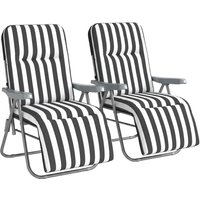 Set 2 Foldable Patio Sun Lounger Adjustable Backrest Cushion Grey