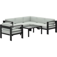 5 Piece Garden Corner Sofa Set Cushions 6 Seater Aluminium Garden Furniture Set Coffee Table Light Grey