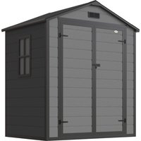 6x4.5 Garden Storage Shed Lockable Garden Shed Double Doors Window Vent Plastic Roof Dark Grey