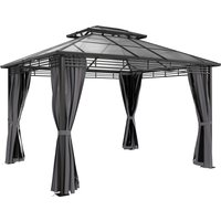 3 x 3.6 m Outdoor Hardtop Gazebo Canopy 2 Tier Roof Permanent Pavilion Garden Metal Gazebo Sides Dark Grey