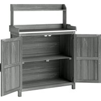 Wooden Potting Bench Table Aluminium Worktop Outdoor Garden Workbench Top Shelf Cabinet Storage
