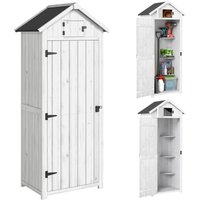 Small Shed Tall Slim Wooden Garden Shed 3 Removable Shelves Roof Hatch Compact Outdoor Tool Storage Cabinet Asphalt Roof Door Latch 77 x 54.2 x 179 cm Light Grey