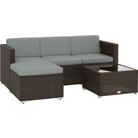 3 Pieces Garden Furniture Set w Cushions PE Rattan Wicker Conversation Corner Sofa Set Light Grey