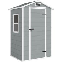 4 x 3 ft Plastic Garden Shed Floor Outdoor Storage Shed Lockable Door Window Vent Light Grey