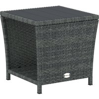 Side Table 2 Tier Outdoor Coffee Table Storage Shelf PS Wood Slat Top Grey