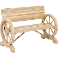 Fir Wood 2 Seater Outdoor Garden Wagon Wheel Bench Wood Finish