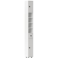 kleankin 180cm Slim Bathroom Cabinet, with Drawer, Shelves and Cupboards - Light Grey | Aosom Ireland