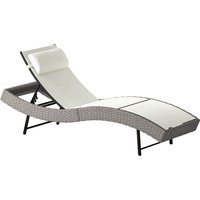 Rattan Sun Lounger Garden Recliner 5 Position Adjustable Back S Shaped Texteline Seat Headrest Cream