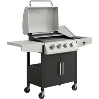 4+1 Burner Gas BBQ Grill Side Burner 50000 BTU Steel Portable Gas Barbecue Grill Built Thermometer Lid