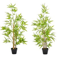 Artificial Bamboo Trees Set 2 Decorative Plant Nursery Pot Indoor Outdoor Use 120cm Aosom UK