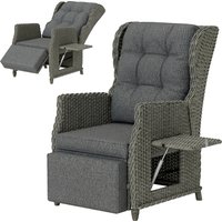 Rattan Garden Recliner Chair Reclining Garden Chair Adjustable Back Footrest Flip Table Cushion Dark Grey