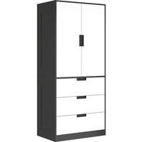 Modern Wardrobe Double Door Wardrobe Drawers & White Wardrobe 3 Drawers & Hanging Rod & White Aosom UK