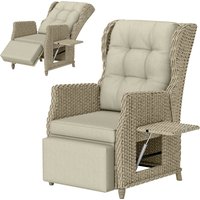 Rattan Garden Recliner Chair Reclining Garden Chair Adjustable Back Footrest Flip Table Cushion