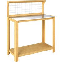 Wooden Potting Bench Table Aluminium Worktop Outdoor Garden Workbench 2 Shelves