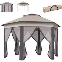 4x4m Hexagonal Pop Up Garden Gazebo Instant Setup Patio Shelter Double Tier Roof & Mosquito Netting Aosom UK