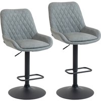 Set Two Faux Leather Retro Bar Stools Light Grey