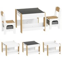 Three Piece Table Chair Set Blackboard Storage Bookshelves Wood