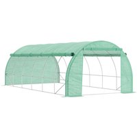 6 x 3 x 2m Walk Greenhouse Steel Frame Plastic Mesh Cover Roll up Walls Zipped Door Vents Aosom UK