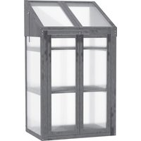 Outsunny Wooden Cold Frame Polycarbonate Greenhouse with Openable Top Cover and Double Door, Grow House for Flower, Vegetable and Plants, 70 x 50 x 120cm, Grey | Aosom Ireland