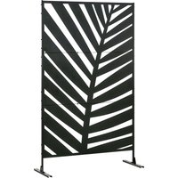Outsunny Decorative Privacy Screen with Stand, 6.5FT Freestanding Metal Outdoor Divider, Decorative Privacy Panel with Expansion Screws for Garden Patio Pool Hot Tub, Banana Leaf Style, Black | Aosom Ireland