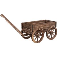 Outsunny Wooden flower cart with wheels and handle, flower box, wheelbarrow with drainage holes, 120 x 41 x 54 cm, brown | Aosom Ireland
