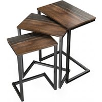 Nesting Side Tables Set 3 C Shaped Snack Side Tables Steel Frame Sofa Couch Bed Rustic Aosom UK