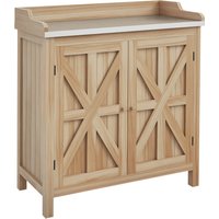 Outsunny Potting bench storage cabinet with 2 shelves, galvanized top, non-slip pads, pine wood | Aosom Ireland