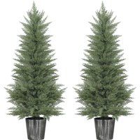135cm Artificial Cypress Trees Set 2 UV Resistant Artificial Plants Decorative Pot Fake Plants Indoor Outdoor Decor