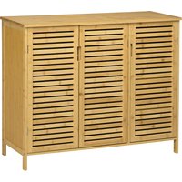 Rustic Shoe Cabinet 3 Door Shoe Storage Cabinet 8 Shelves Wood Finish