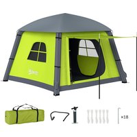 Outsunny Inflatable Camping Tent w/ Hand Pump, Easy Setup 1/2 Person Blow Up Tent Waterproof 190T Taffeta w/ Mesh Windows, Doors and Carry Bag, Green | Aosom Ireland