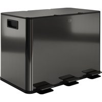 3 x Pedal Bin Steel Triple Kitchen Bin Soft Close Lid Removable Inner Buckets Fingerprint Proof