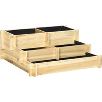Outsunny Solid Wood Garden Planter Box, 3-Tier Stepped Raised Planter, 93 x 93 x 35 cm, Natural Wood Effect | Aosom Ireland