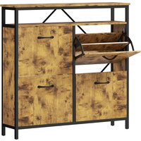 Shoe Storage Cabinet 4 Flip Drawers Open Shelf Rustic