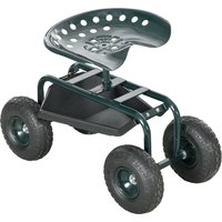 Outsunny Garden Seat Rolling Chair 360° Swivel Height-Adjustable with Tool Tray Max. Load 150 kg Green | Aosom Ireland