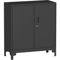 Lockable Metal Filing Cabinet 2 Tier Storage Cupboard Double Doors Modern Office Organiser