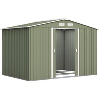 9 x 6 ft Metal Garden Storage Shed Corrugated Steel Roofed Tool Box Foundation Ventilation Doors Light Green Aosom UK