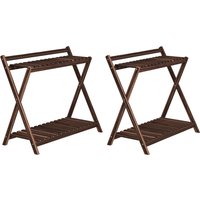 Outsunny Set of 2 indoor plant stands 2-tier plant shelves with rear support 73 x 36 x 64 cm brown | Aosom Ireland