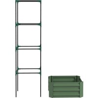 Outsunny Planter with Adjustable Trellis, Flower Box with Tomato Cage Galvanized Steel 61 x 61 x 187 cm Green | Aosom Ireland