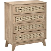 Storage Cabinet 4 Drawer Unit Rattan Element Bedroom Living Room 80cm x 35 cmx 95 cm Wood Effect Aosom UK