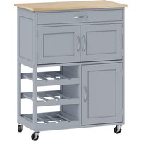 Modern Kitchen Trolley Rolling Island Storage Cart Drawer 9 bottle Wine Rack Door Cabinets Wooden Countertop