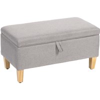 Linen Storage Ottoman Padded Footstool Rubberwood Legs Storage Box Bed End Shoe Bench Seating Light Grey