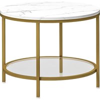 HOMCOM Modern Round 2-Tier Coffee Table with Faux Marble Top and Tempered Glass Shelf, Ø 60 x 45 cm, White and Gold | Aosom Ireland