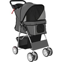 Dog Pram Pet Stroller Reflective Strips Foldable Cat Stroller 360° Swivel Wheels Dark Grey