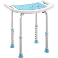 6 Level Height Adjustable Aluminium Bath Room Stool Chair Shower Non Slip Design w Padded Seat Drainage Holes Foot Pad
