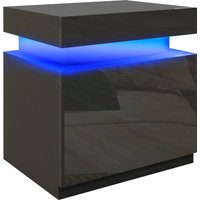 Bedside Table LED Light High Gloss Front Nightstand 2 Drawers Living Room Bedroom