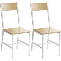 HOMCOM 2er-Set Esszimmerstühle, moderne Küchenstühle, mit geneigter Rückenlehne, Metallgestell, für Wohnzimmer, Wohnbereich, natur Aosom