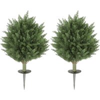 60 cm Artificial Cypress Tree Ground Stake Set 2 Artificial Plants Indoor & Outdoor UV Resistant