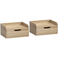 Floating Nightstands Set 2 Wall Mounted Bedside Table Drawer Bedroom Wood